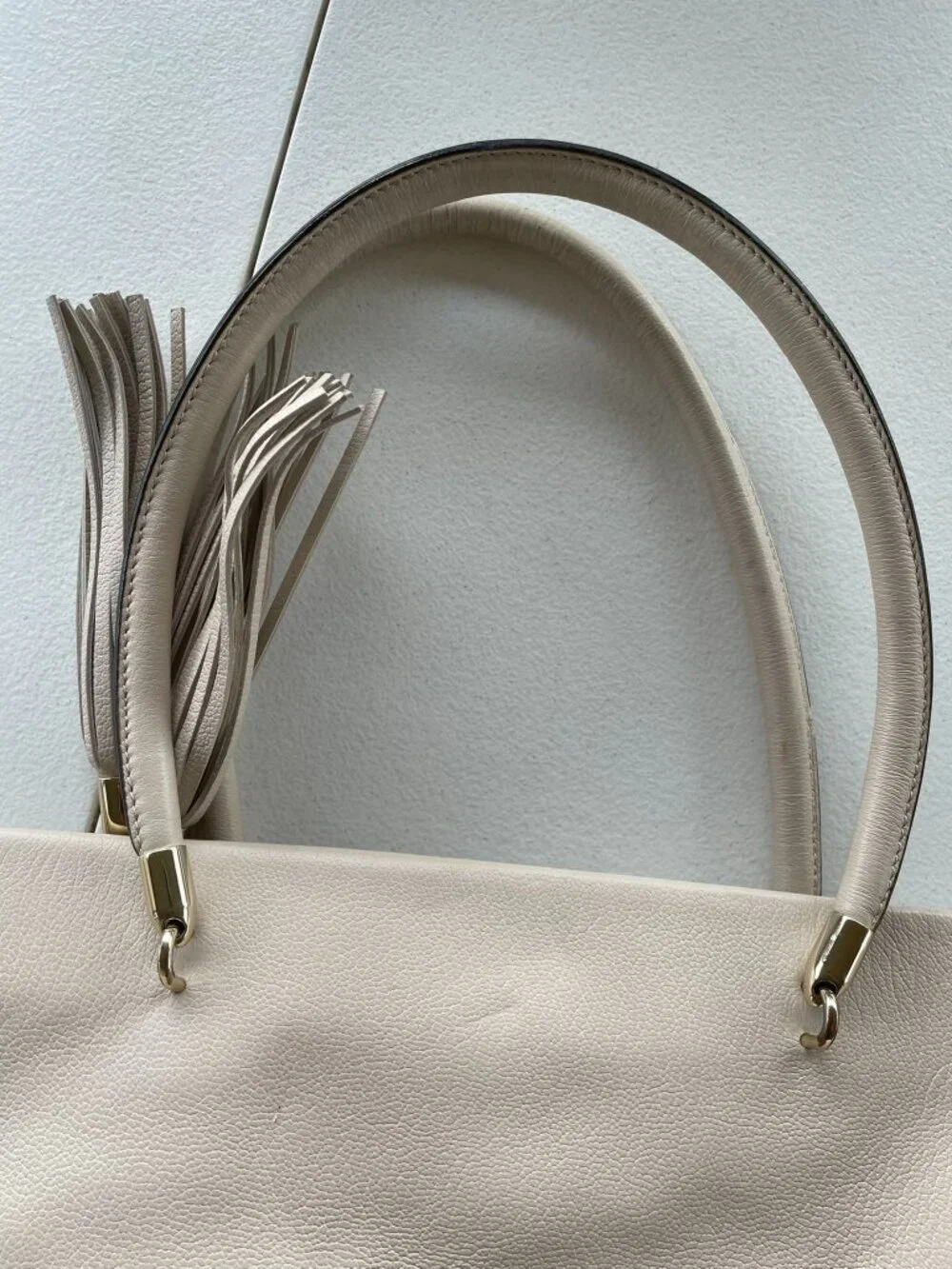 Kate Spade New York Large Leather Tote Purse Cream Ivory Shoulder Bag Work Lapto
